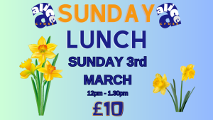 Sunday Lunch 3rd March @ The Alice Cross Centre